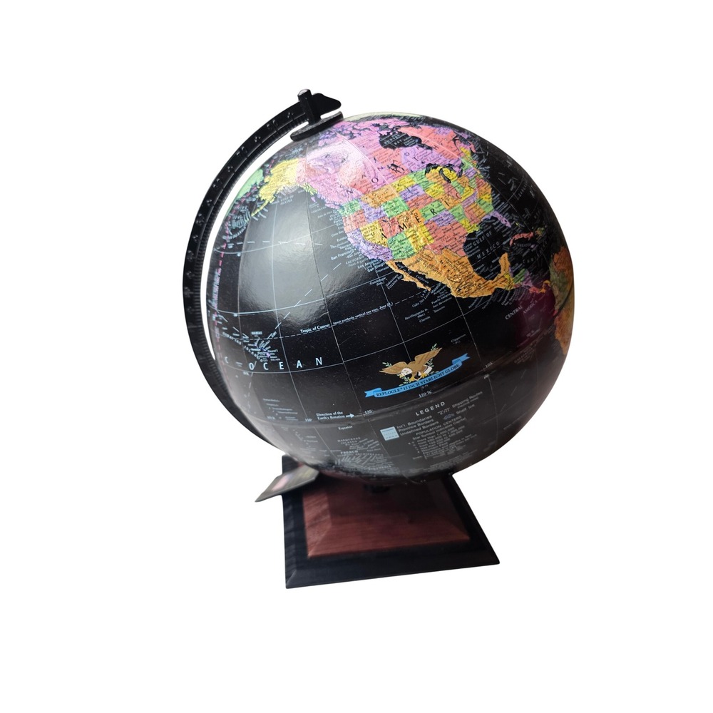 Replogle Starlight 12 Inch World Globe Black Ocean Desktop Wood Base Made in USA